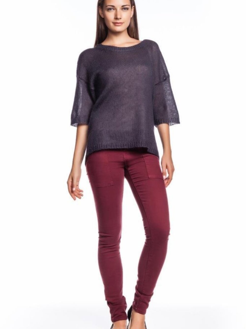 Halston Heritage Elbow Sleeve Sweater Graphite Gray Mohair Relaxed Fit NWT - Picture 4 of 4